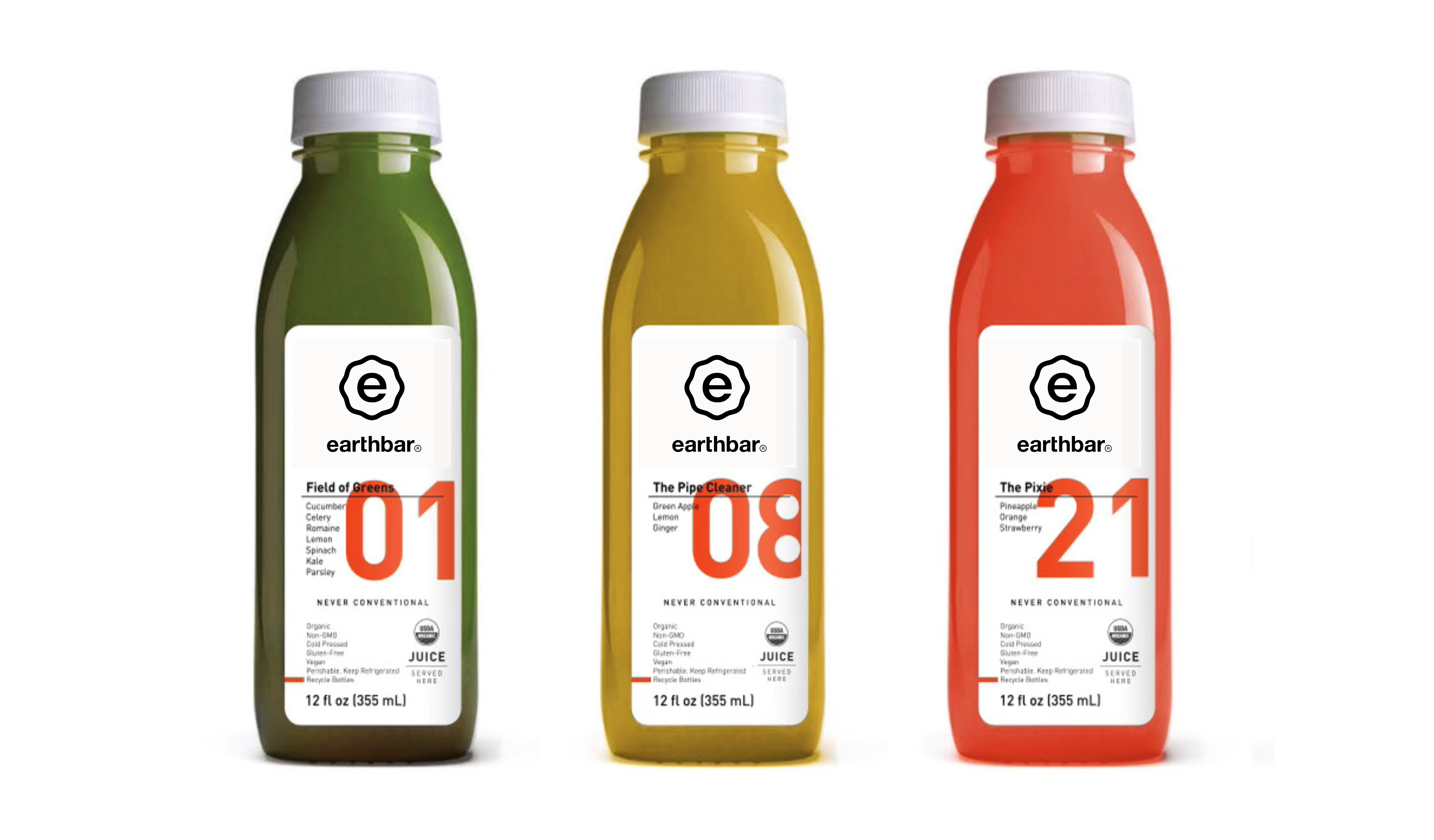 Image of 3 earthbar juices on white