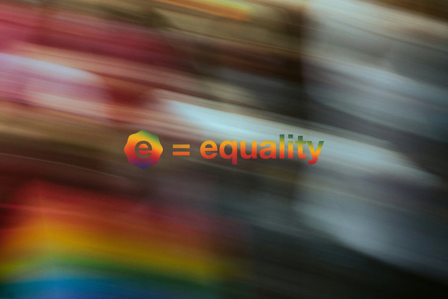 Colorful abstract design with 'e=equality' text overlay
